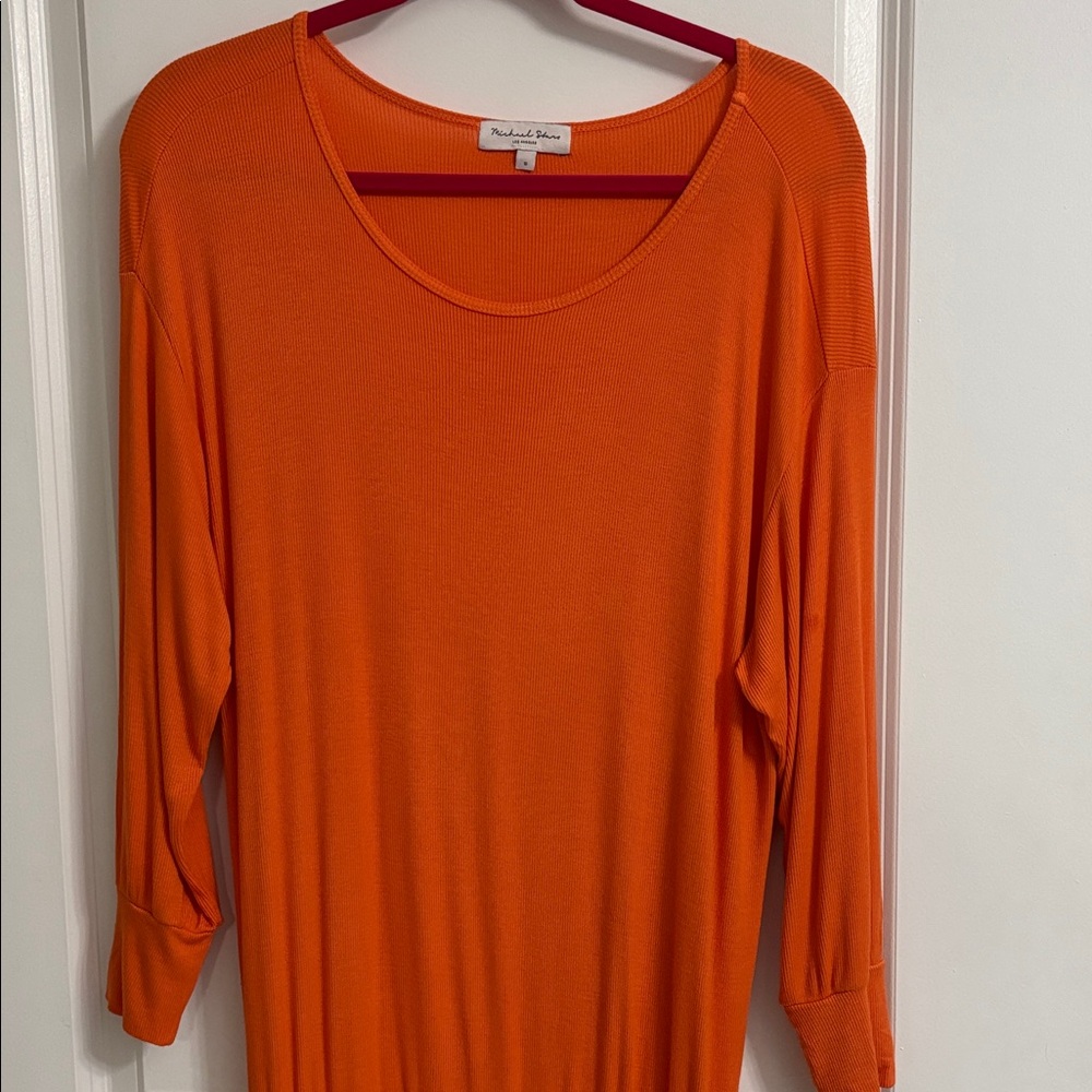 Michael Stars Nadia Mixed Fabric Satin Dress in Heatwave Orange Size Small - Picture 3 of 7